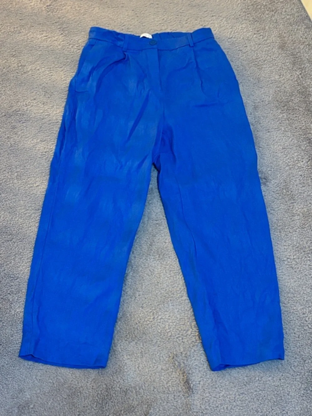 MNG Linen Trousers in Cobalt Blue